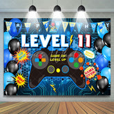 Lofaris Level 11 Gamepad Blue Balloon Happy Birthday Backdrop
